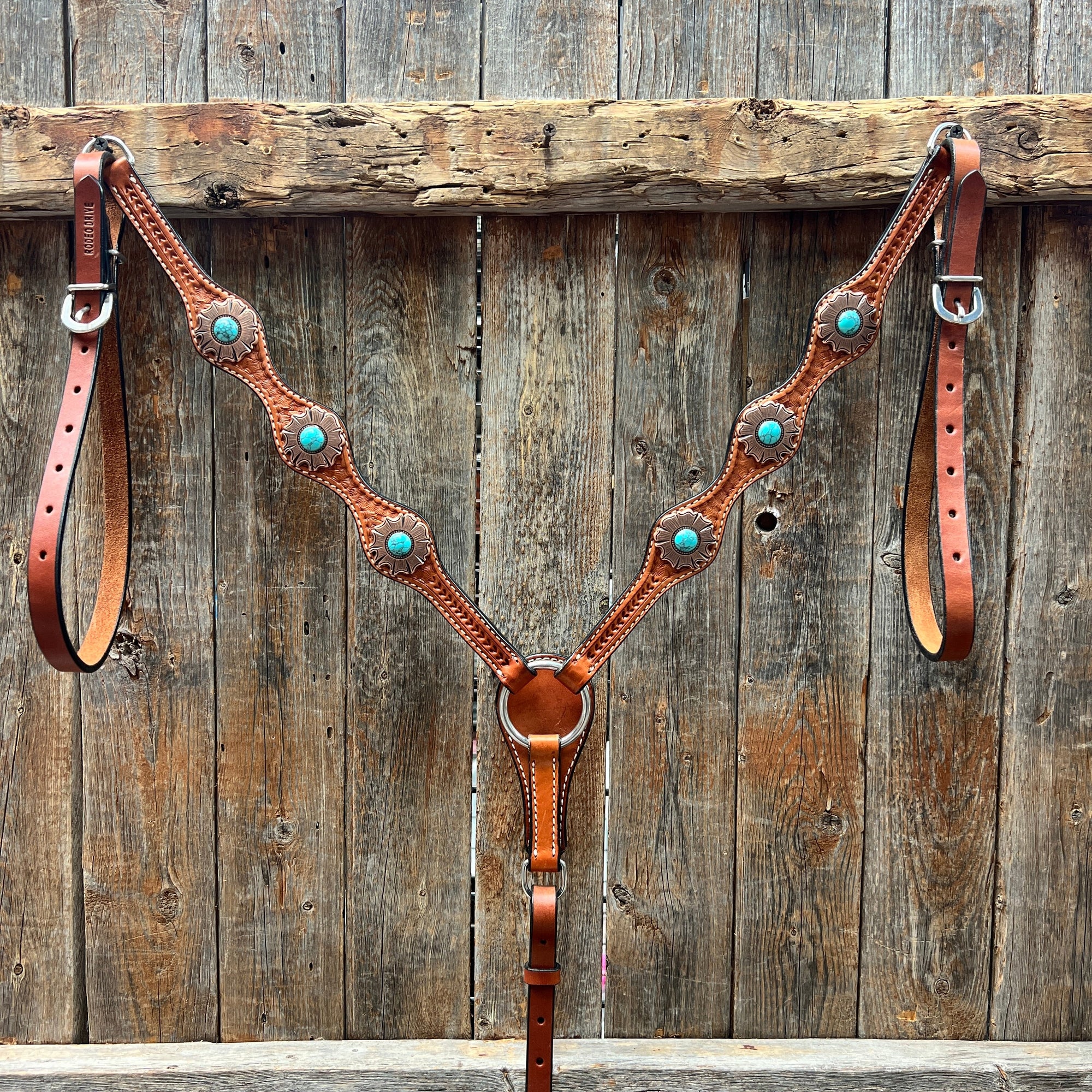 Light Oil Basketweave Copper and Turquoise Browband/One Ear Tack Set  