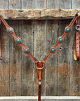 Light Oil Basketweave Copper and Turquoise Browband/One Ear Tack Set  