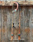 Light Oil Basketweave Copper and Turquoise Browband/One Ear Tack Set  
