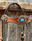 Light Oil Basketweave Copper and Turquoise Browband/One Ear Tack Set  