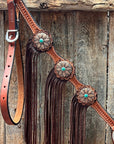 Light Oil Basketweave Copper Flower Browband/One Ear Tack Set  