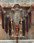 Light Oil Basketweave Copper Flower Browband/One Ear Tack Set  