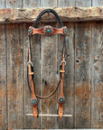 Light Oil Basketweave Copper Flower Browband/One Ear Tack Set  