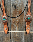 Light Oil Basketweave Copper Flower Browband/One Ear Tack Set  
