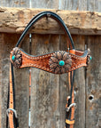 Light Oil Basketweave Copper Flower Browband/One Ear Tack Set  