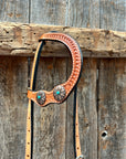 Light Oil Basketweave Copper Flower Browband/One Ear Tack Set  