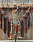 Light Oil Basketweave Copper Flower Browband/One Ear Tack Set  