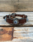 Leather Dog Collar With Antique Silver Lilac and Light Sapphire Conchos 10" to 22" -DC50