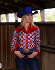 PATRIOTIC PLAID WITH FRINGE PERFORMANCE RODEO SHIRT