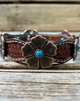 Leather Dog Collar With Copper Flower Conchos 12" to 22" W111S -DC7