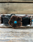 Leather Dog Collar With Copper Flower Conchos 12" to 22" W111S -DC7