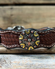 Leather Dog Collar With Antique Silver and Dots Conchos 10" to 22" W147S -DC53