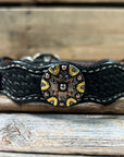 Leather Dog Collar With Antique Silver and Dots Conchos 10" to 22" W147S -DC53