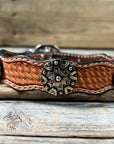 Leather Dog Collar With Antique Silver and Dots Conchos 10" to 22" W147S -DC53