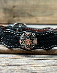Leather Dog Collar With Antique Silver Starburst Conchos 10" to 22" W185S -DC57