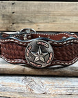 Leather Dog Collar With Antique Silver Texas Star Conchos 10" to 22" W187S -DC59