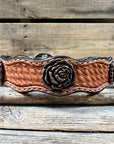 Leather Dog Collar With Copper Rose Conchos 10" to 22" W107S -DC61
