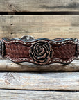 Leather Dog Collar With Copper Rose Conchos 10" to 22" W107S -DC61