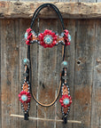 Classic Red and Turquoise Browband / One Ear Tack Set 