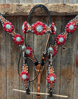 Classic Red and Turquoise Browband / One Ear Tack Set 