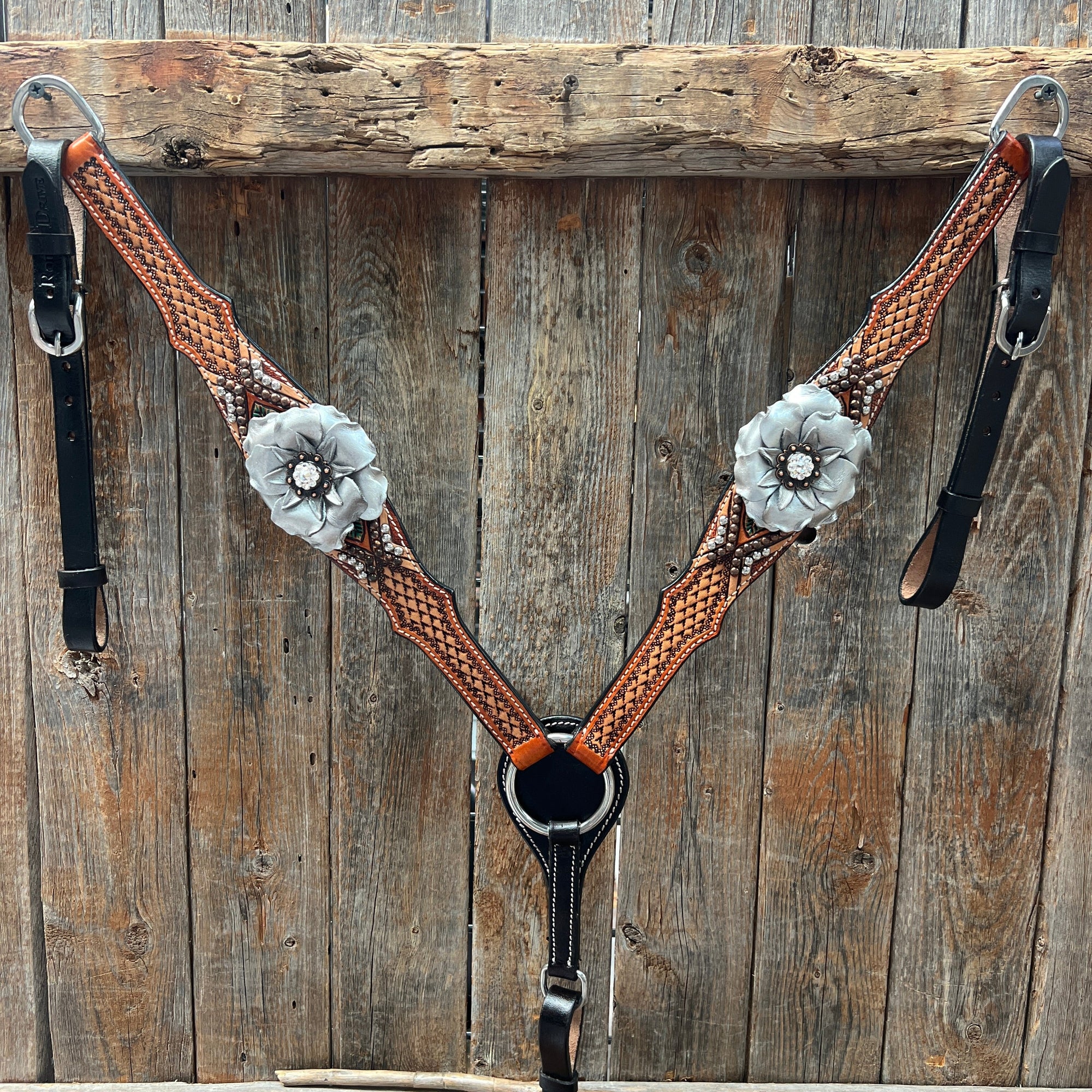 Rose Silver and Clear One Ear/ Breastcollar Tack Set 