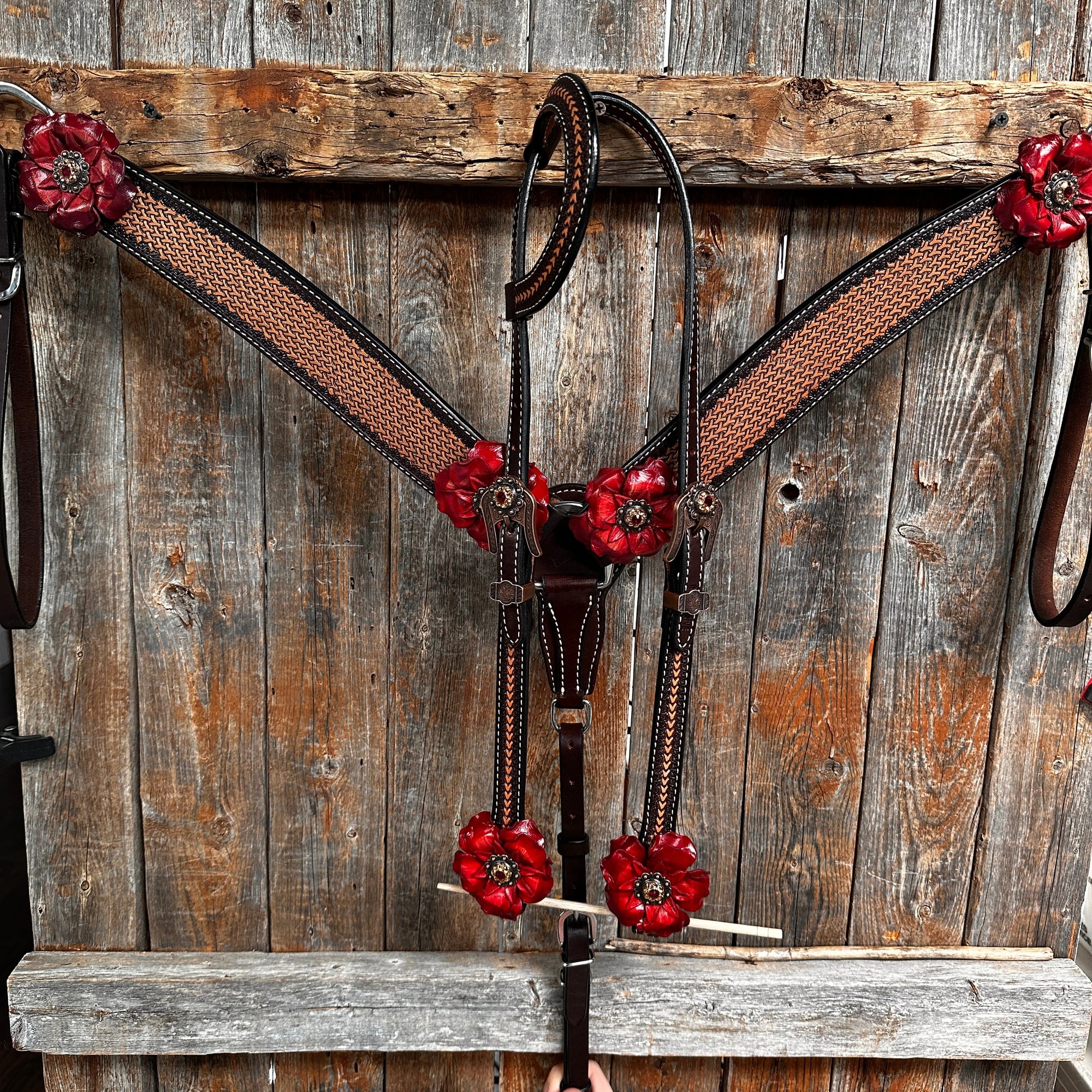 Foxtail Ruby - Champagne Browband/One Ear Headstall &amp; Breastcollar Tack Set 