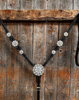 Black Floral Bright Clear Browband / One Ear Tack Set 