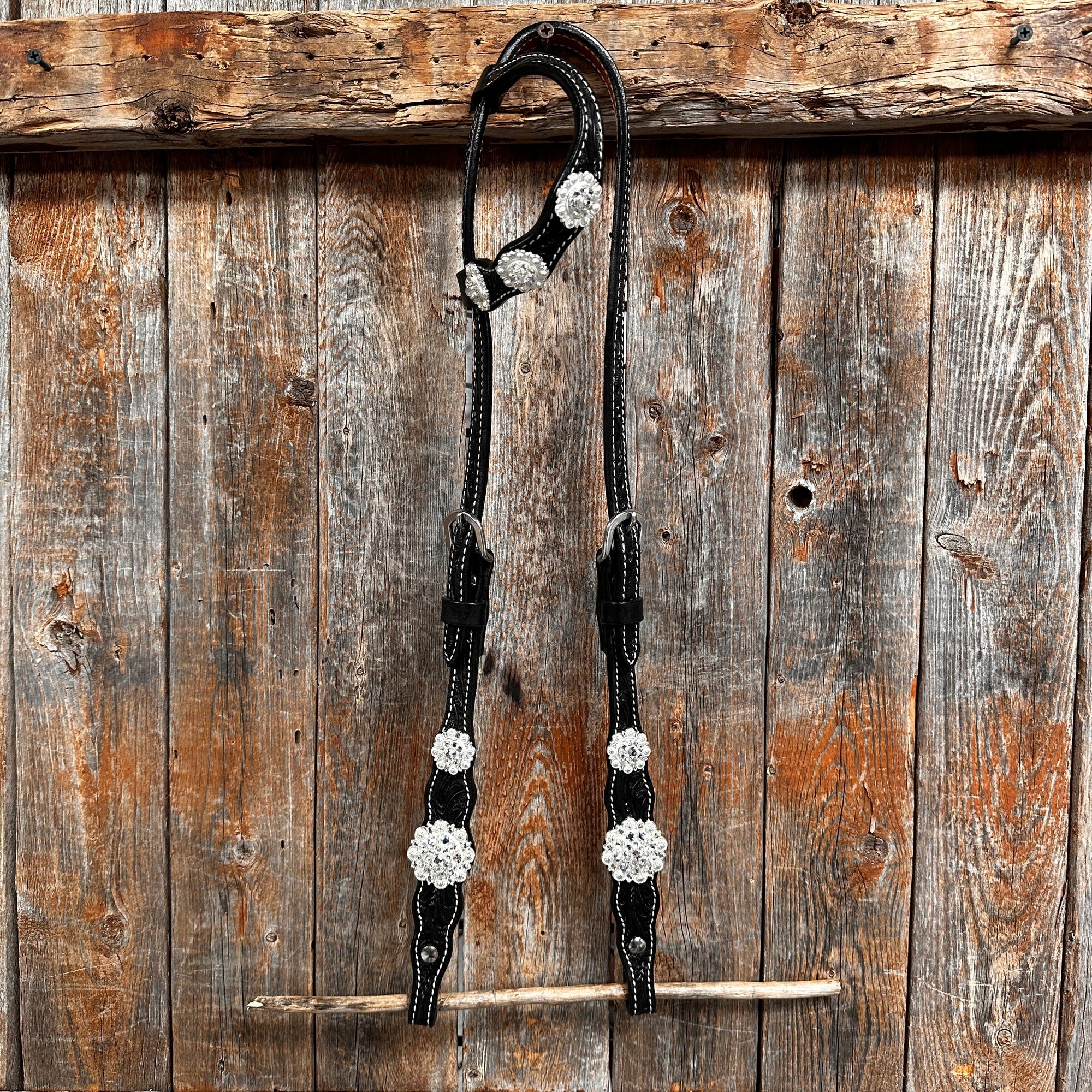 Black Floral Bright Clear Browband / One Ear Tack Set 