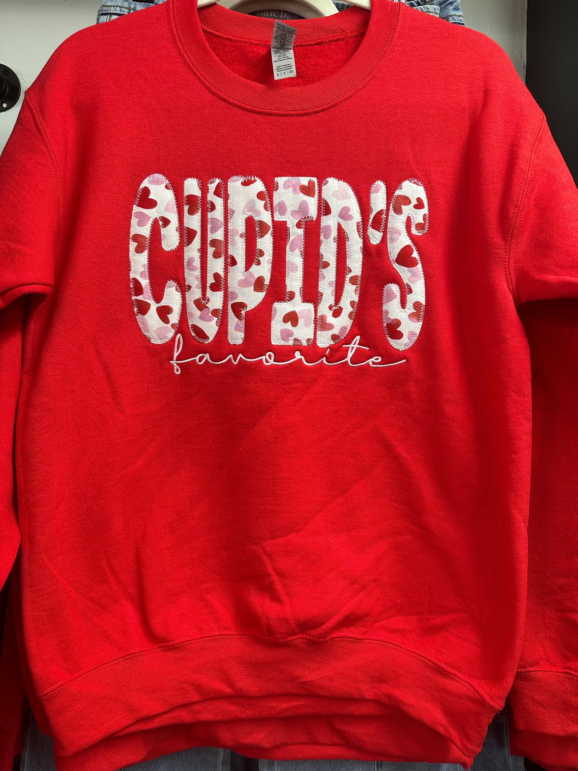 EMBROIDERED CUPIDS FAVORITE SWEATSHIRT