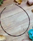 Dark Red Natural Garnet Necklace with Sterling Silver Pearls – 18.5”