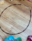 Dark Red Natural Garnet Necklace with Sterling Silver Pearls – 18.5”