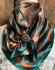 35X35" Emerald and Tan Paisley Wild Rag / Scarf -W132L Slide WRC1004B