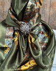 35X35" Olive Tone Paisley Wild Rag / Scarf -Copper Clear Slide WRC1001A