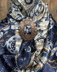 35X35" Blue, Cream and Tan Paisley Wild Rag / Scarf -W197B Slide WRC1002A