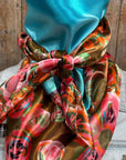 35X35"  Blue and Pink Roses Wild Rag / Scarf WR1005