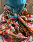 35X35" Blue and Pink Roses Paisley Wild Rag / Scarf -W222L Slide WRC1005A