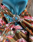35X35" Blue and Pink Roses Paisley Wild Rag / Scarf -W221L Slide WRC1005B