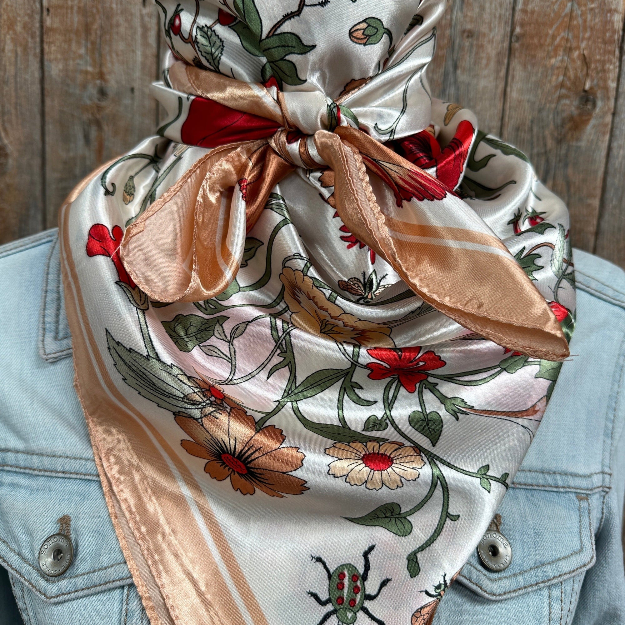 35X35" Peach and Cream Tulips and Lilies Wild Rag / Scarf WR1012