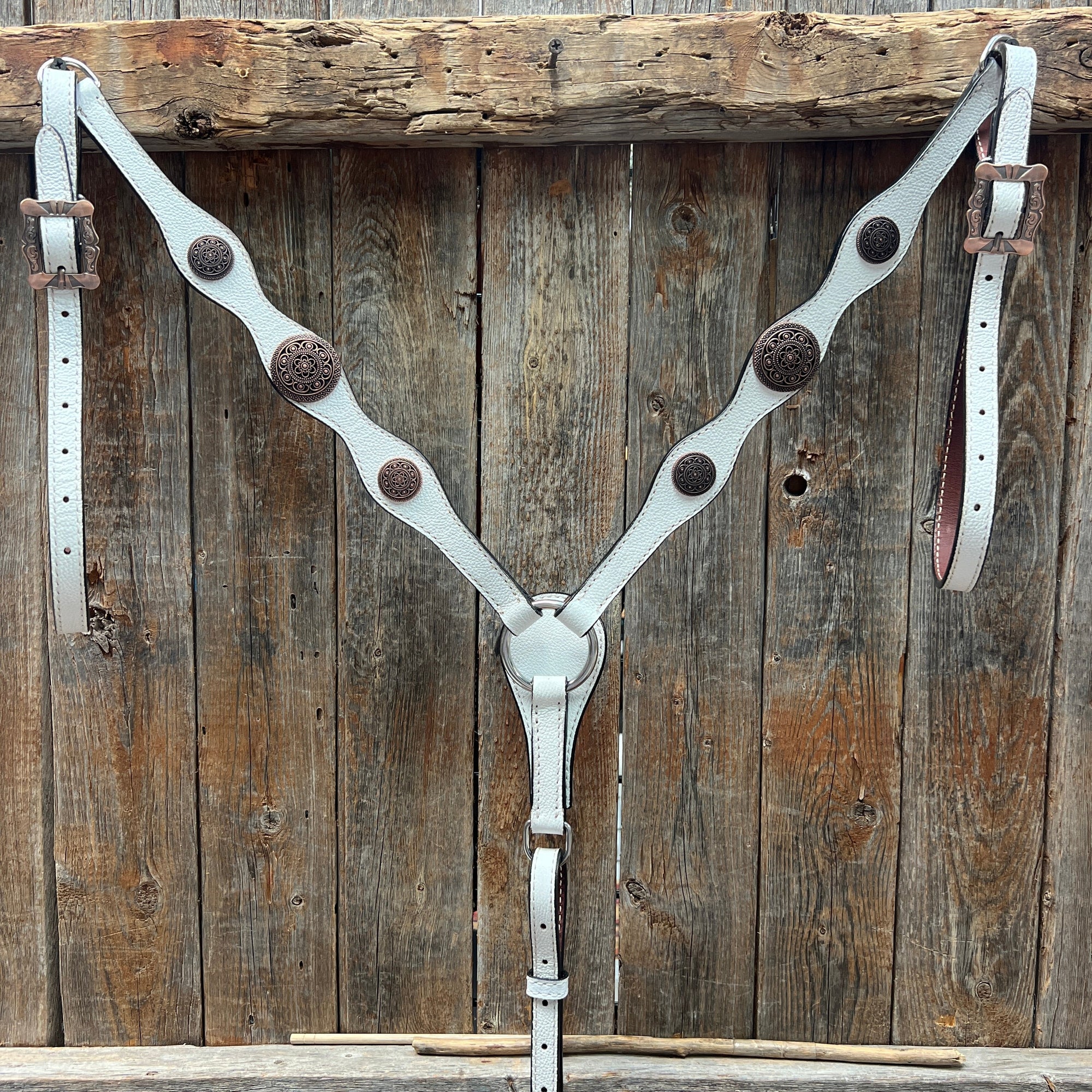 White Leather Copper Floral  Browband/One Ear Tack Set 