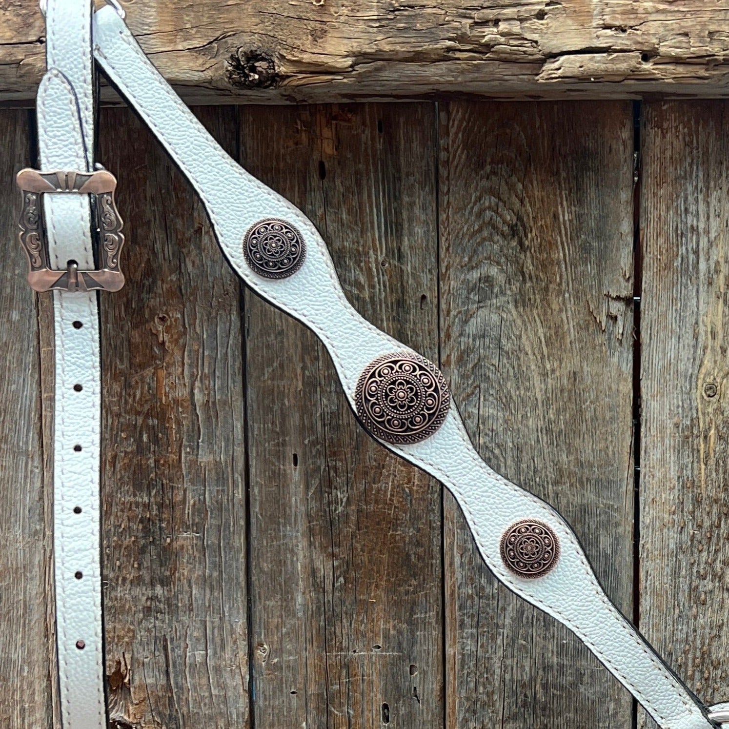White Leather Copper Floral  Browband/One Ear Tack Set 