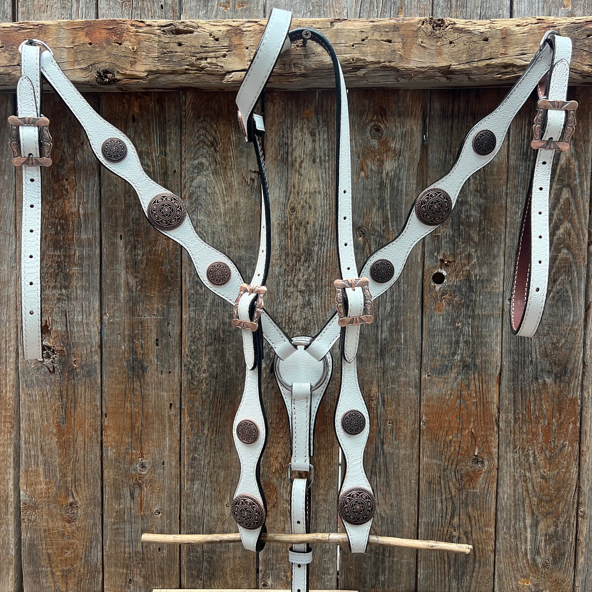 White Leather Copper Floral  Browband/One Ear Tack Set 