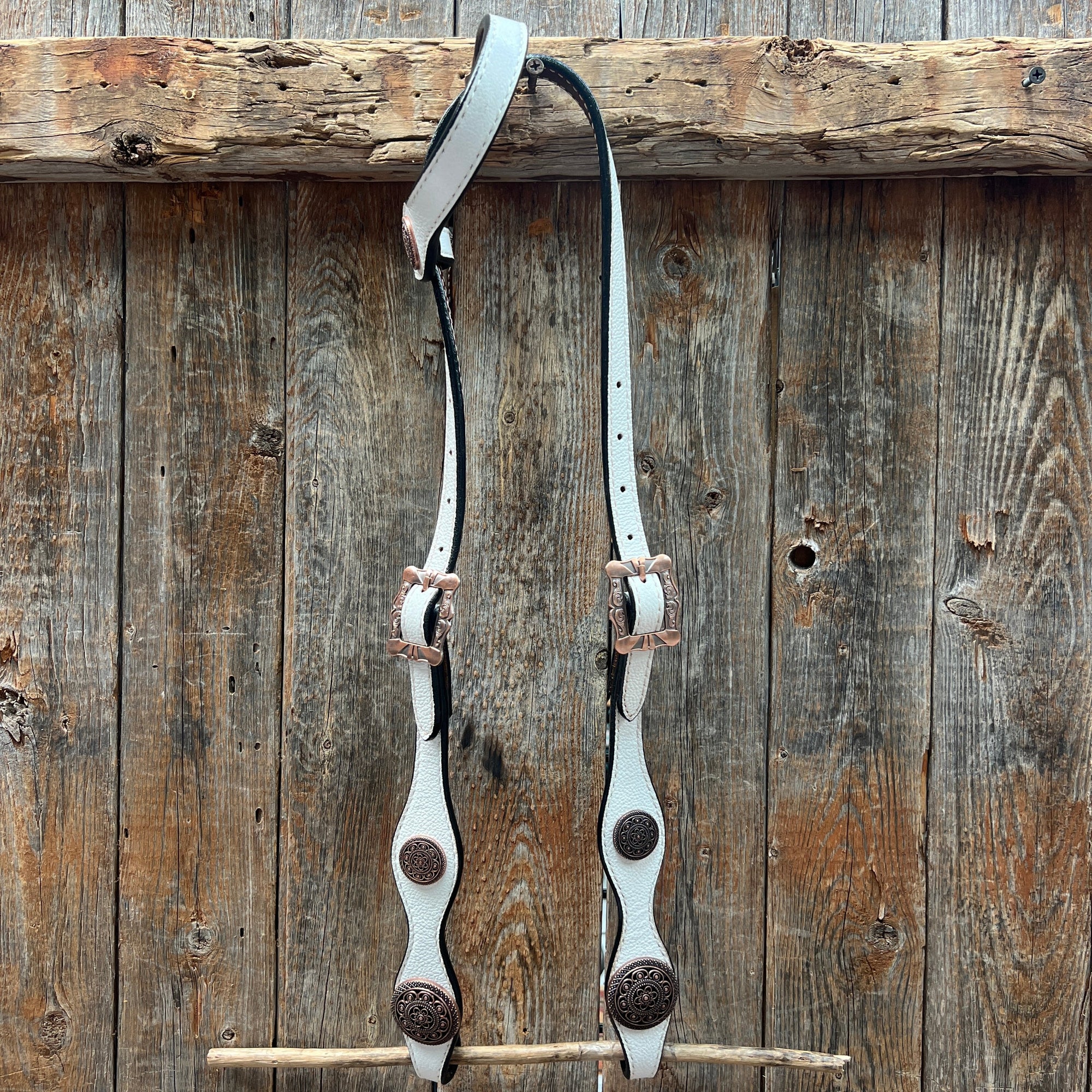 White Leather Copper Floral  Browband/One Ear Tack Set 