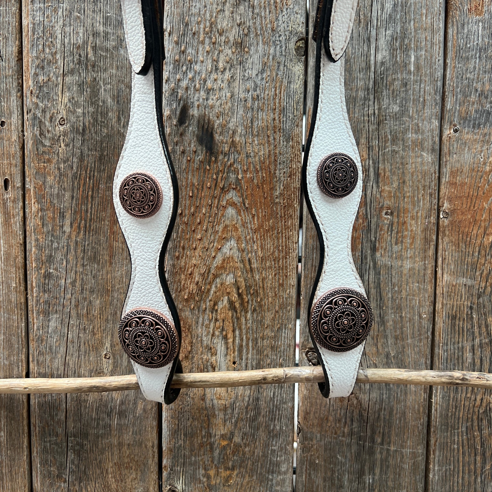 White Leather Copper Floral  Browband/One Ear Tack Set 