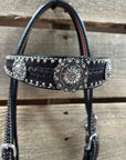 Dark Oil Silver Dot Antique Silver Floral Browband / One Ear Tack Set 