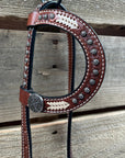 Rawhide Antique Silver Engraved Floral Western Conchos One Ear and Breastcollar Tack Set 