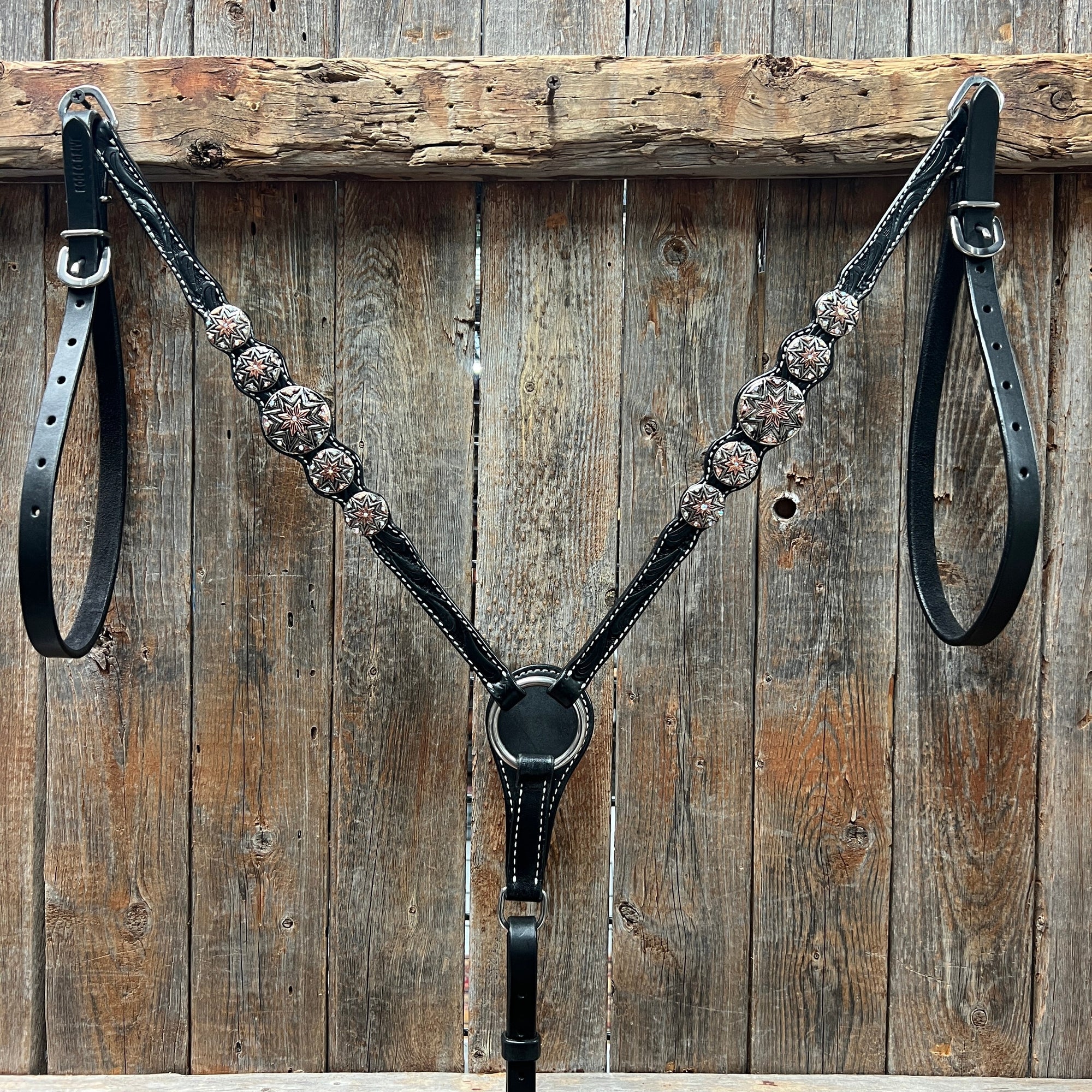 Black Floral Antique Silver Starburst Browband/One Ear Tack Set  