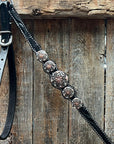 Black Floral Antique Silver Starburst Browband/One Ear Tack Set  