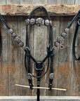 Black Floral Antique Silver Starburst Browband/One Ear Tack Set  