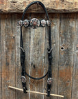 Black Floral Antique Silver Starburst Browband/One Ear Tack Set  