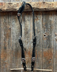Black Floral Antique Silver Starburst Browband/One Ear Tack Set  